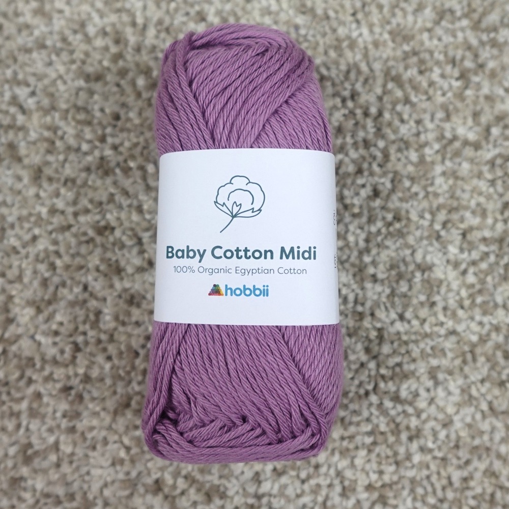 Hobbii Baby Cotton Midi Yarn 100% Organic Egyptian Cotton Color 14 Purple 50g